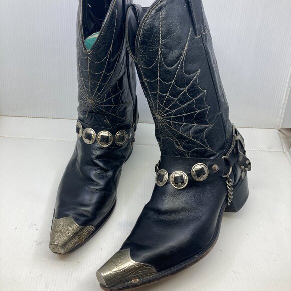 Vtg DURANGO western cowboy rockabilly harness metal tips cobweb mens sz 10 1/2EE - Picture 10 of 13